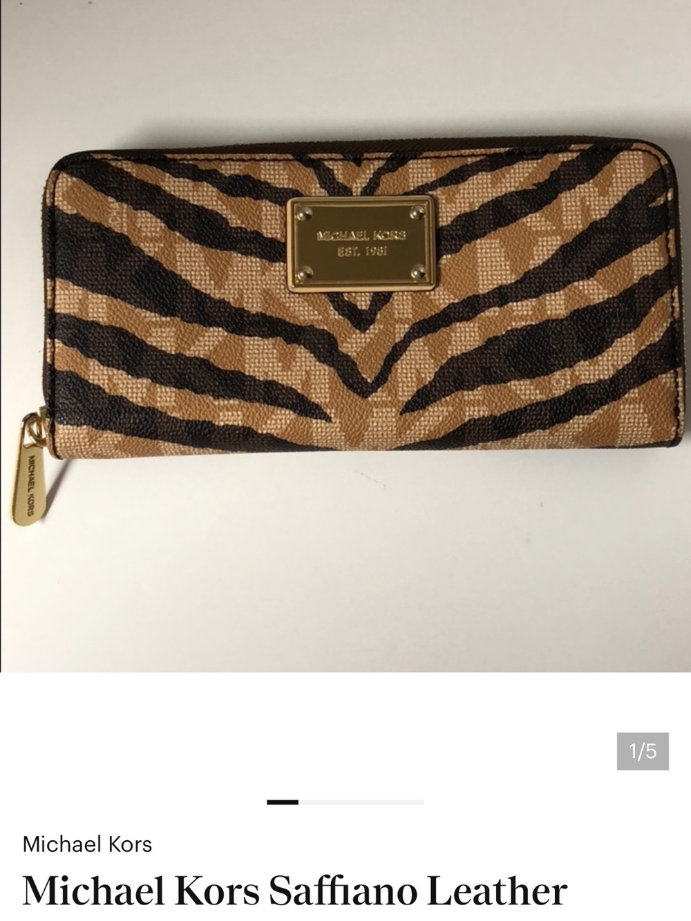 Michael Kors Zip-Around Wallet in Tan and Black Tiger-Print - Picture 15 of 15